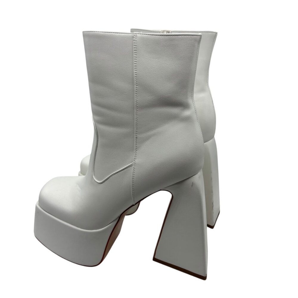 Platform Heel White Ankle Boots Square Toe Side Zipper‎ EU39 Go Go